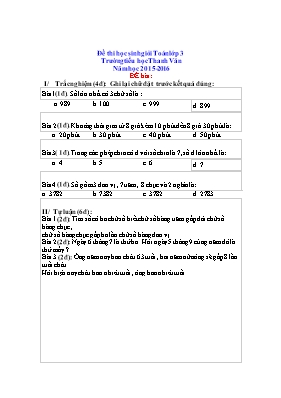 5 Đề thi học sinh giỏi môn Toán Lớp 3 - Năm học 2015-2016